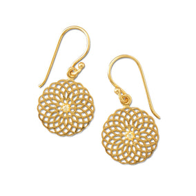 14K Gold Plated Earrings with Ornate Spiral Cut Out Design