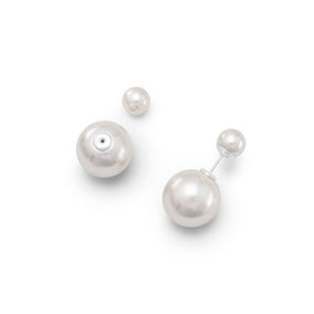 Silver Simulated Pearl Front Back Earrings