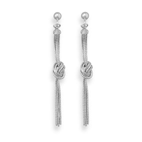Rhodium Plated Multistrand Foxtail Chain Knot Earrings