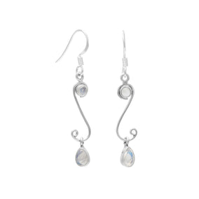 S Design Drop Earrings with Rainbow Moonstone
