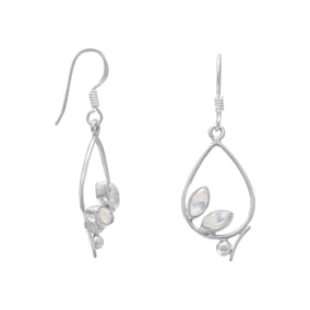 Oxidized Pear Drop Earrings with Rainbow Moonstone