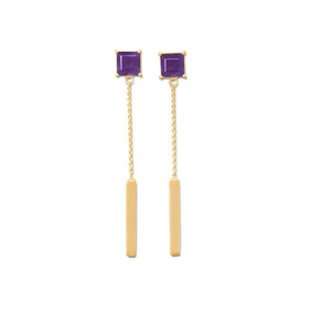 14K Gold Plated Amethyst Post Drop Earrings