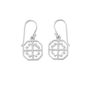 Rhodium Plated Ornate Octagon Earrings