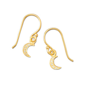 14 Karat Gold Plated Pave CZ Moon Earrings