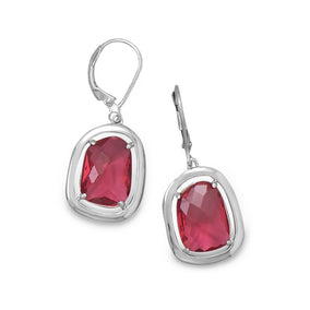 Rhodium Plated Abstract Faceted Red Glass Earrings