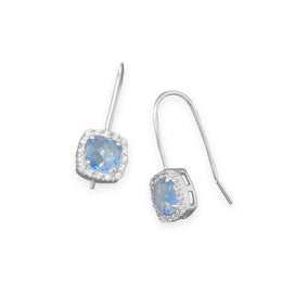 Rhodium Plated Light Blue Glass Earrings