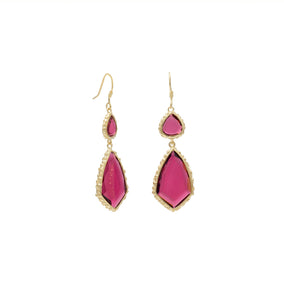 18 Karat Gold Plated Red Glass Double Drop Earrings