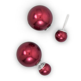 Red Simulated Pearl Front Back Earrings