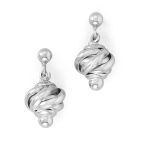 Rhodium Plated Lantern Bead Earrings