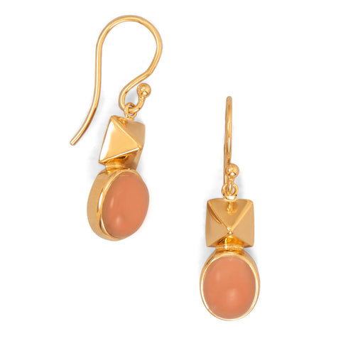 14 Karat Gold Plated Peach Moonstone Drop Earrings