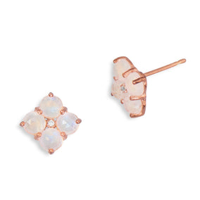 14 Karat Rose Gold Plated Moonstone Flower Earrings