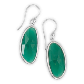 Rhodium Plated Green Onyx Earrings