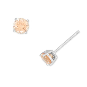 Rhodium Plated Champagne CZ Stud Earrings