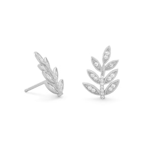 Rhodium Plated Signity CZ Leaf Earrings
