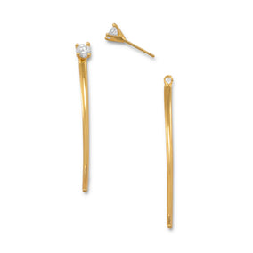 14 Karat Gold Plated CZ Curve Bar Front Back Earrings