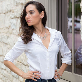 Rhodium Plated Polished Disk Drop Necklace