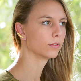 14 Karat Gold Plated CZ Flower Ear Climbers