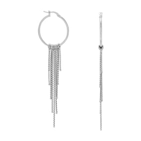 Rhodium Plated Hoop Earrings with Graduated Chains