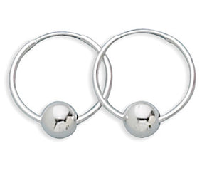 8mm Sterling Silver Bead on Hoop Earrings