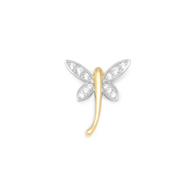 Rhodium Plated Silver/14K Gold Plated CZ Dragonfly Slide