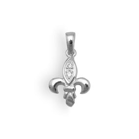 Rhodium Plated Fleur de Lis CZ Pendant