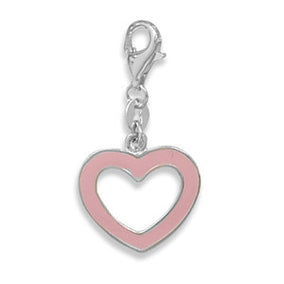 Pink Enamel Heart Charm with Lobster Clasp