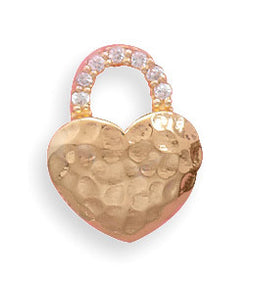 14 Karat Gold Plated Hammered Design Heart Slide with CZs