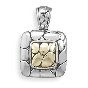 Rhodium and 14 Karat Gold Plated Cobblestone Design Pendant