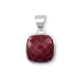 Square Faceted Rough-Cut Ruby Pendant