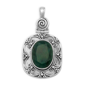 Oxidized Faceted Rough-Cut Emerald Pendant