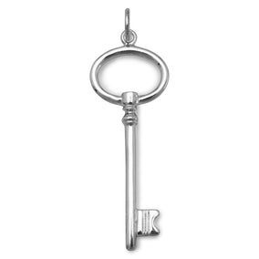 Rhodium Plated Key with Oval Top Pendant