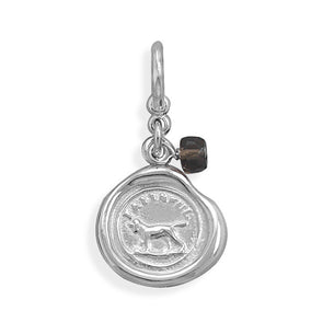 Faithful Dog Charm with Smoky Quartz Bead