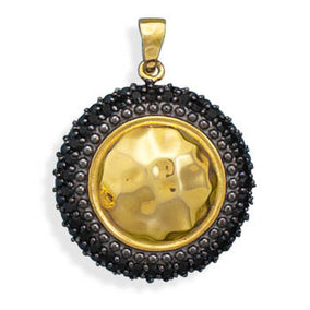 14 Karat Gold Plated Pendant with Black Glass