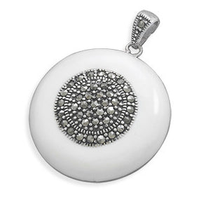 White Enamel Pendant with Marcasite
