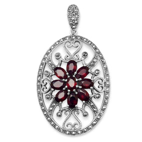 Oval Marcasite and Garnet Pendant
