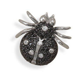Rhodium Plated Black and White CZ Beetle Slide