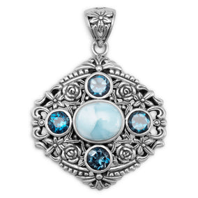 Ornate Larimar and Blue Topaz Pendant