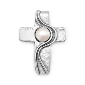 Oxidized Cross Pendant with Cultured Freshwater Pearl