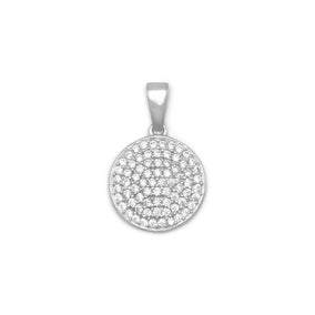Rhodium Plated Pave CZ Disc Pendant