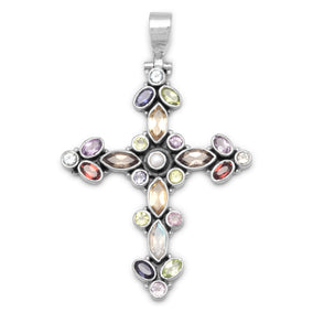Multicolor Stone Cross Hinged Pendant