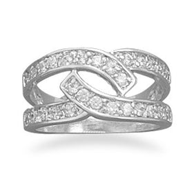 Rhodium Plated CZ Double Overlap Ring