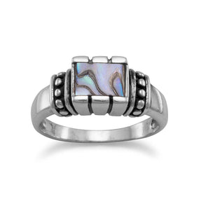 Rectangle Abalone with Bead Edge Ring