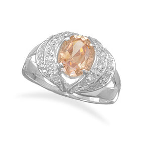 Oval Champagne CZ with Clear CZs Edge Ring