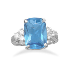 Rhodium Plated Blue CZ Ring