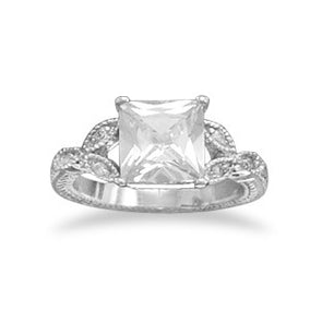Rhodium Plated Square CZ Ring