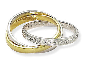Rhodium and 14 Karat Gold Plated Triple Band Ring