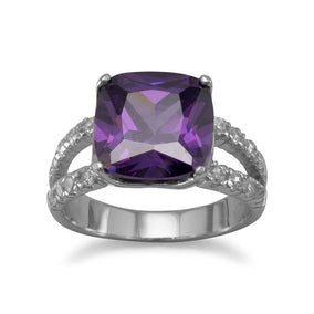 Rhodium Plated Purple CZ Ring