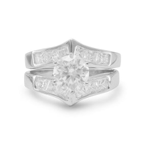 Rhodium Plated Two Piece CZ Ring Set with 6.8mm Center CZ
