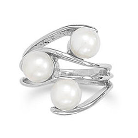 Rhodium Plated Cultured Freshwater Pearl Ring