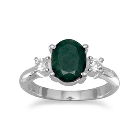 Rough-Cut Emerald and CZ Ring